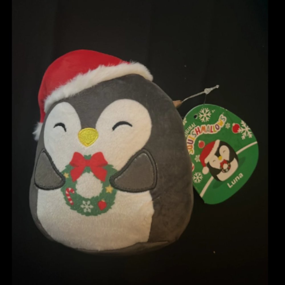 Squishmallow luna the penguin 5” Santa hat and wreath Christmas with tag 💸 SALE